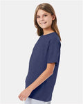 Hanes 498Y Heather Navy — on model side