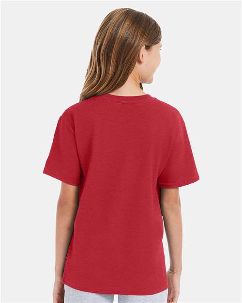 Hanes 498Y Heather Red — on model back