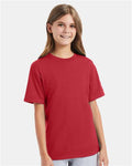 Hanes 498Y Heather Red — on model front