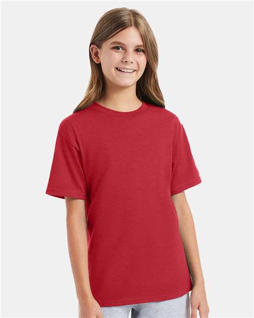Hanes 498Y Heather Red — on model front