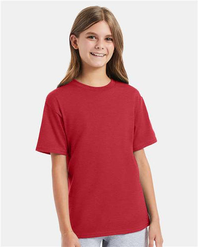 Hanes 498Y Heather Red — on model front
