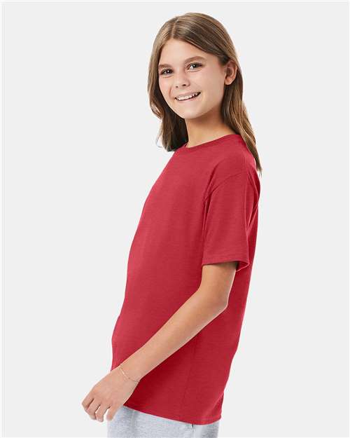 Hanes 498Y Heather Red — on model side