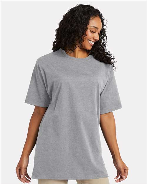 Hanes 5280T Light Steel — on model front
