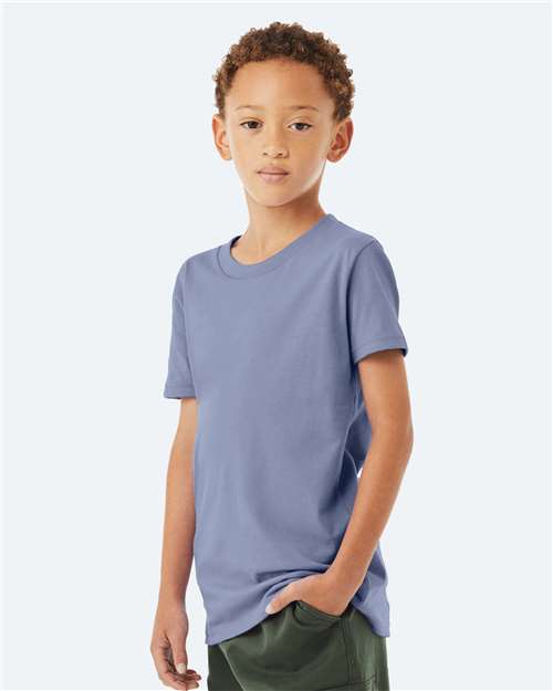 BELLA + CANVAS 3001Y Lavender Blue — on model side