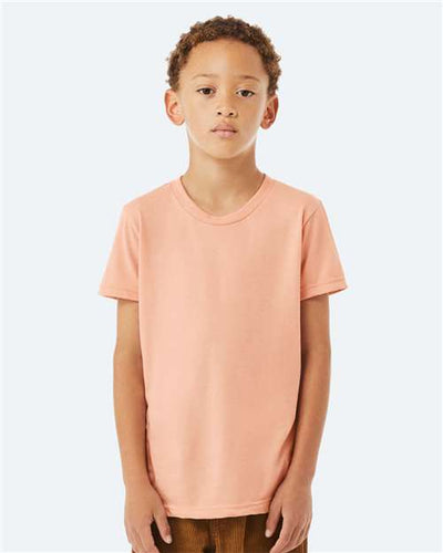 BELLA + CANVAS 3001Y Peach — on model front