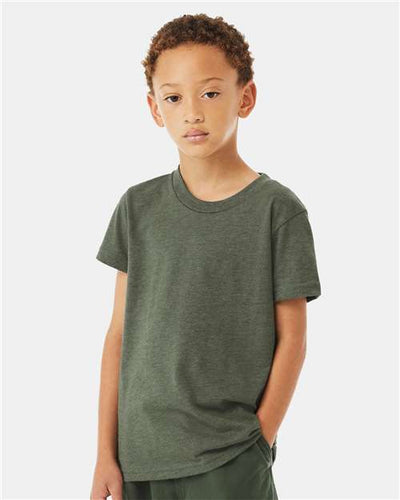 BELLA + CANVAS 3001YCVC Heather Military Green — on model front
