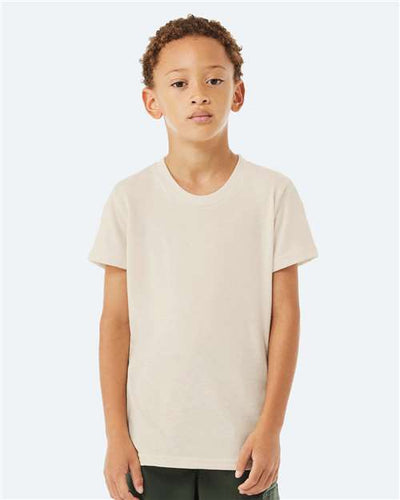 BELLA + CANVAS 3413Y Solid Natural Triblend — on model front