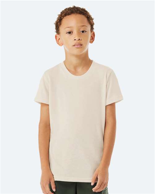 BELLA + CANVAS 3413Y Solid Natural Triblend — on model front