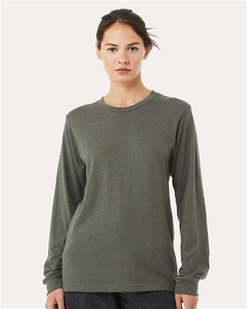 BELLA + CANVAS 3501CVC Heather Military Green — on model front