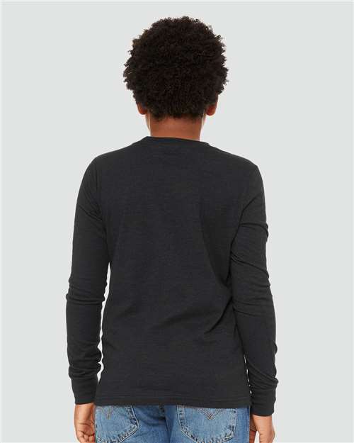 BELLA + CANVAS 3501YCVC Black Heather — on model back