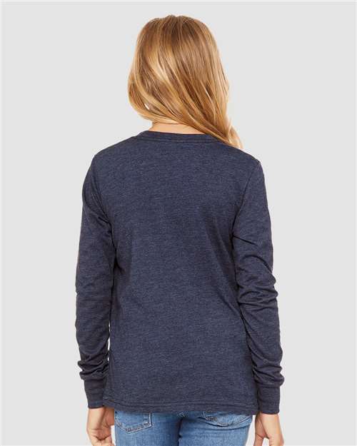 BELLA + CANVAS 3501YCVC Heather Navy — on model back