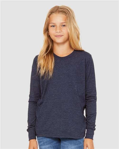 BELLA + CANVAS 3501YCVC Heather Navy — on model front