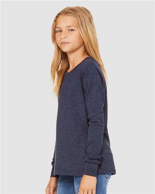 BELLA + CANVAS 3501YCVC Heather Navy — on model side