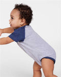 Rabbit Skins 4430 Vintage Heather/ Vintage True Navy — on model side
