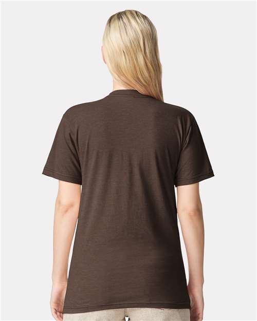 American Apparel 2001CVC Heather Brown — on model back