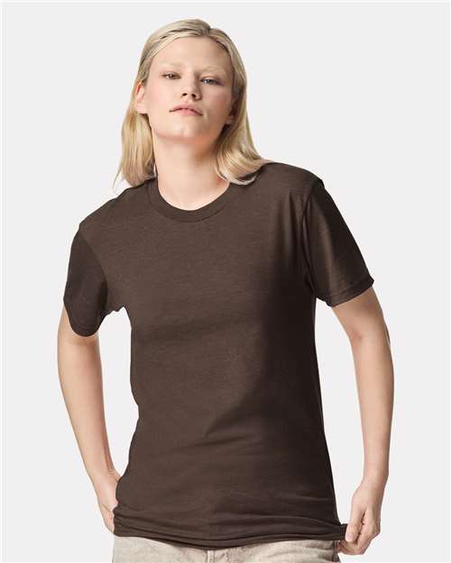American Apparel 2001CVC Heather Brown — on model front