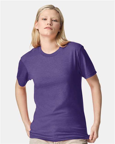 American Apparel 2001CVC Heather Purple — on model front