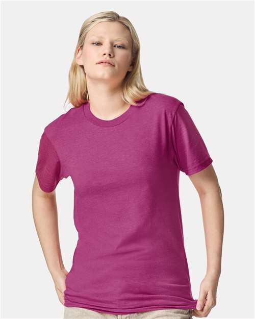American Apparel 2001CVC Heather Super Pink — on model front