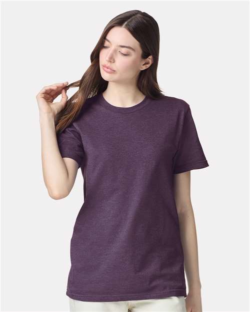 American Apparel 2001CVC Heather Eggplant — on model front