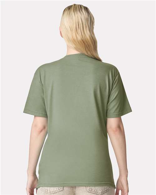 American Apparel 2001CVC Heather Sage — on model back