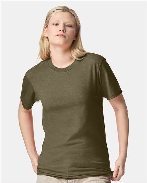 American Apparel 2001CVC Heather Olive — on model front
