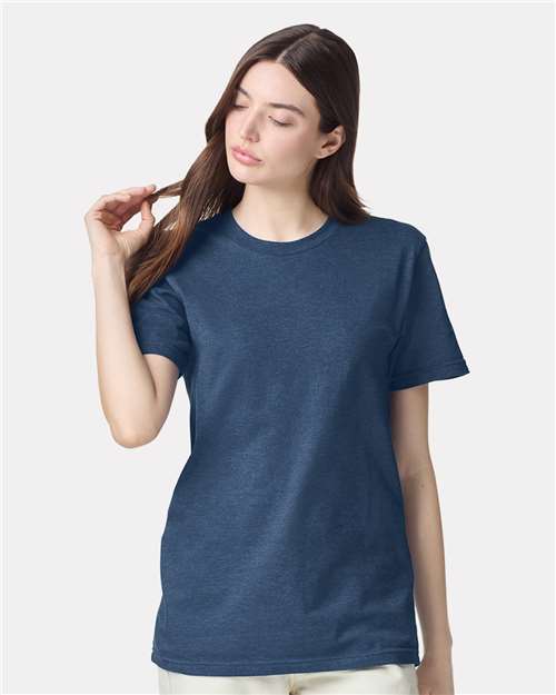 American Apparel 2001CVC Heather Sea Blue — on model front