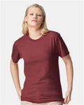 American Apparel 2001CVC Heather Burgundy — on model front