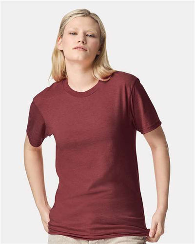 American Apparel 2001CVC Heather Burgundy — on model front
