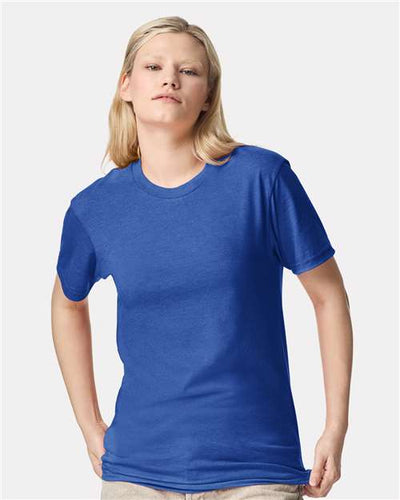 American Apparel 2001CVC Heather Royal Blue — on model front