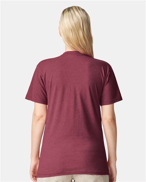American Apparel 2001CVC Heather Cranberry — on model back