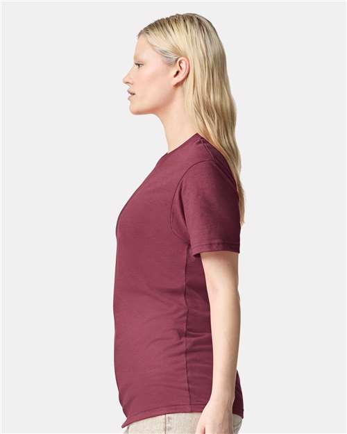 American Apparel 2001CVC Heather Cranberry — on model side