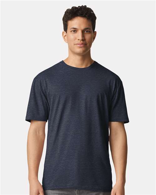 Gildan 3000 Heather Navy — on model front