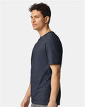 Gildan 3000 Heather Navy — on model side
