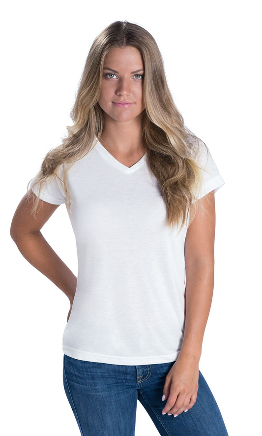 Women's V-Neck Polyester Sublimation Tee - White
