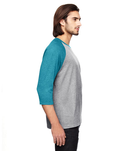 Unisex Triblend 3/4-Sleeve Raglan T-Shirt - Heather Gray / Heather Gblu
