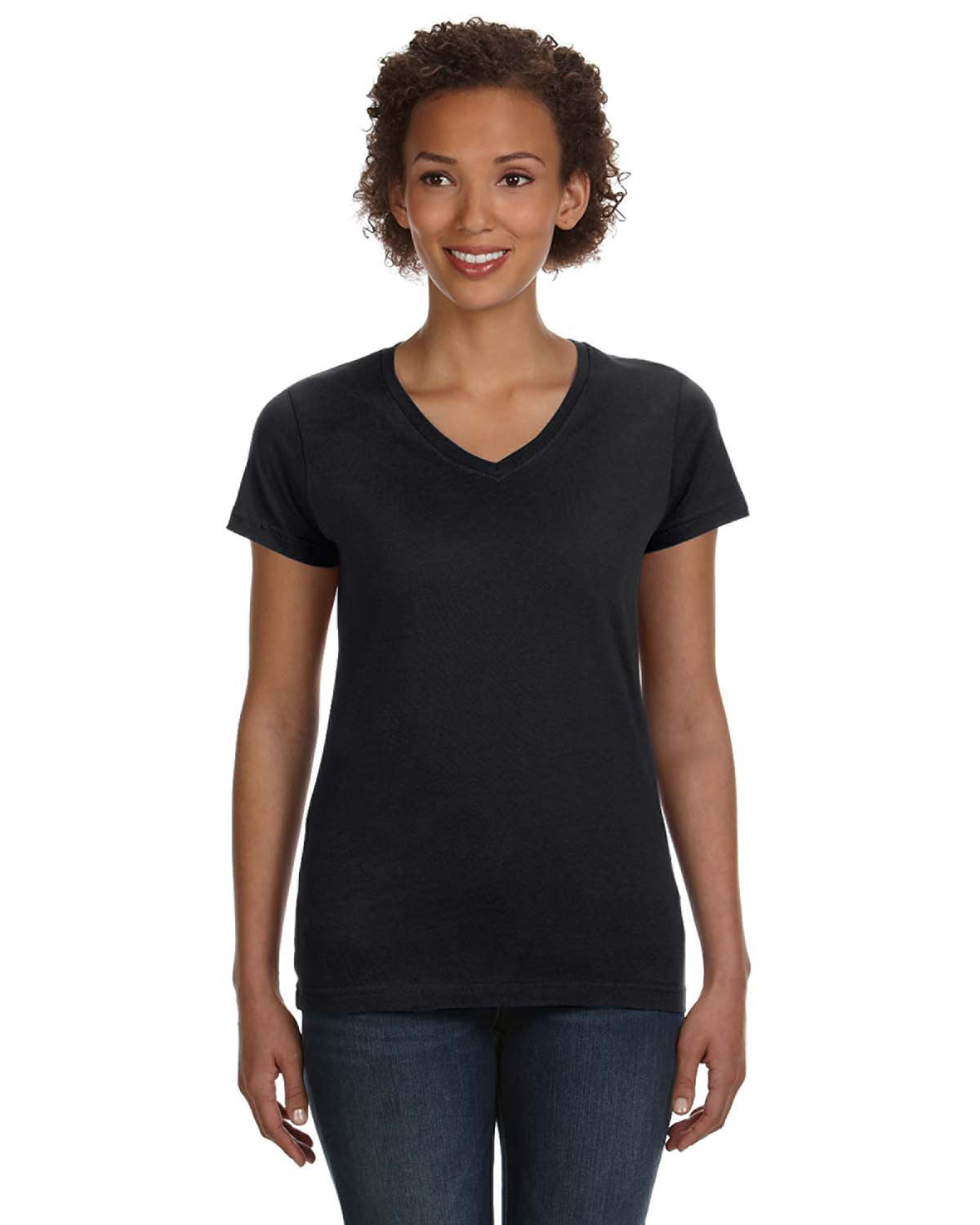 Women's V-Neck Fine Jersey T-Shirt - Black