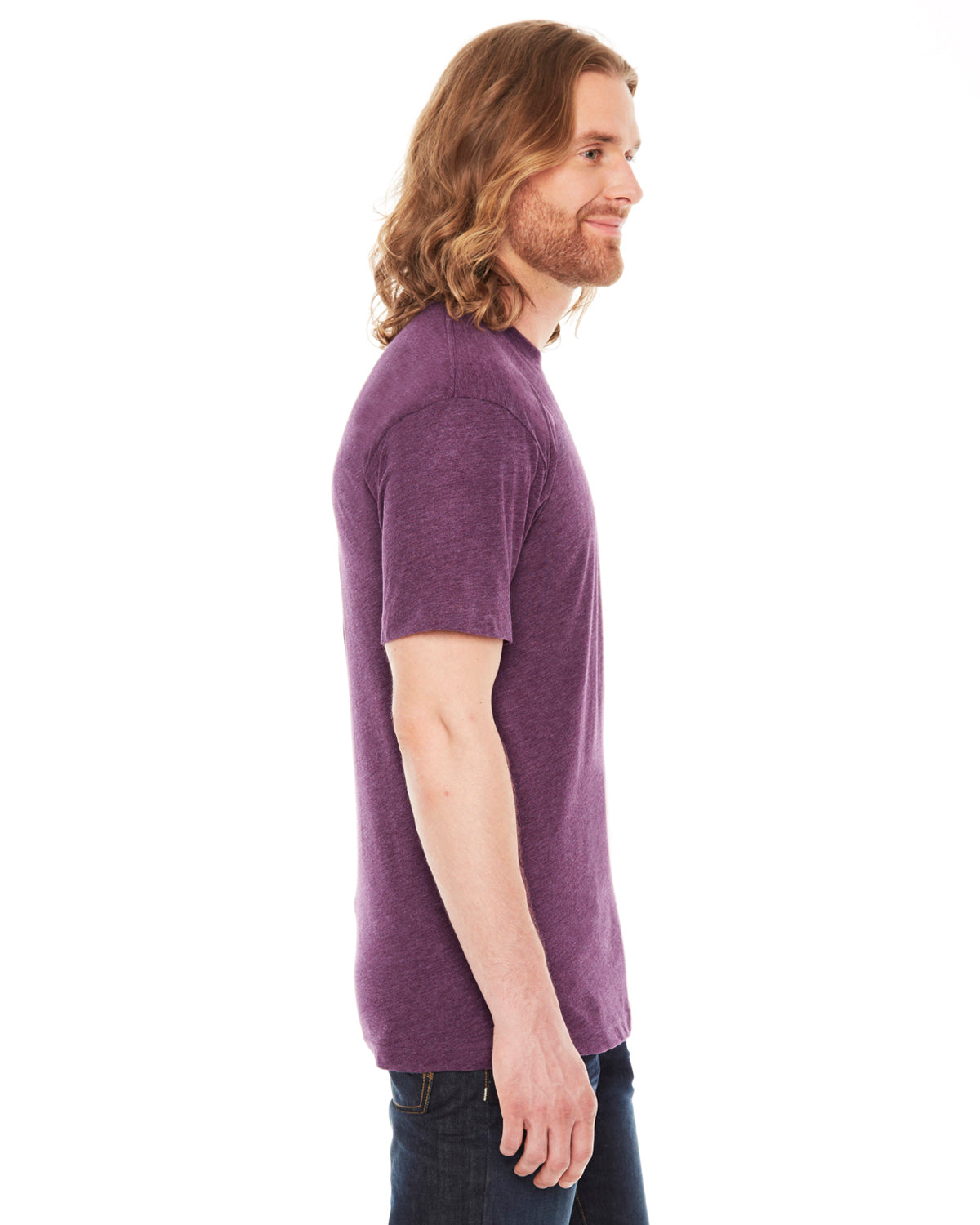 Unisex Poly-Cotton Short-Sleeve Crewneck - Heather Plum
