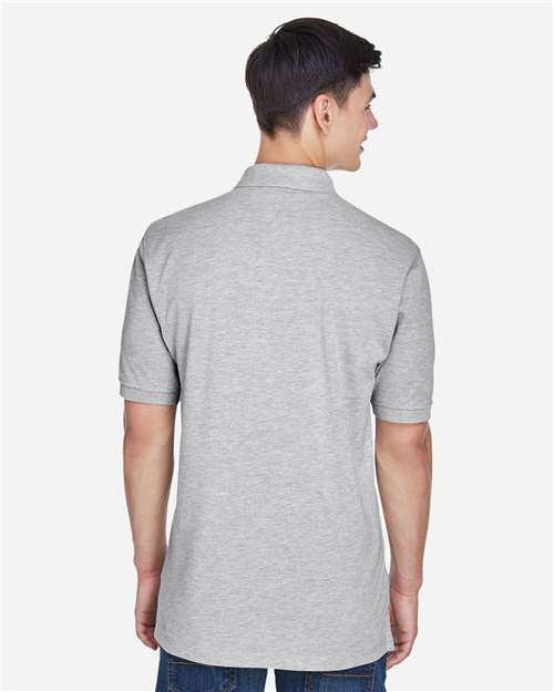 Harriton M265 Grey Heather — on model back