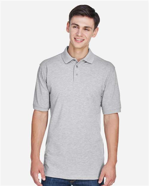 Harriton M265 Grey Heather — on model front