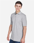 Harriton M265 Grey Heather — on model side