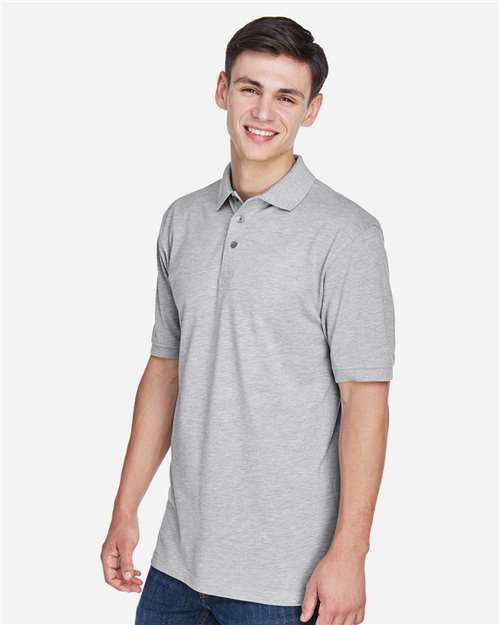 Harriton M265 Grey Heather — on model side