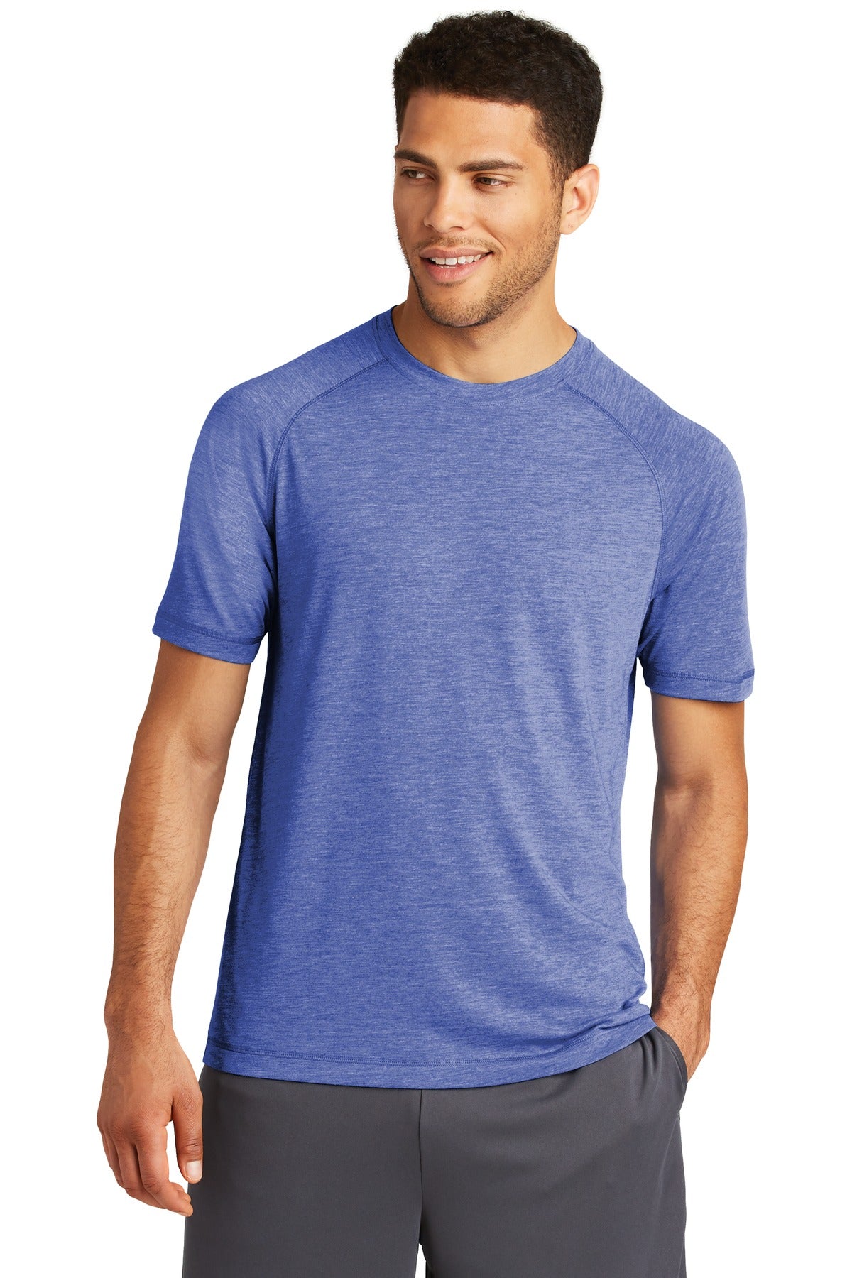 Unisex PosiCharge Tri-Blend Wicking Raglan Tee - True Royal Heather