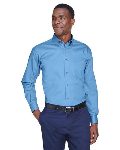 Harriton M500 Light College Blue — on model front