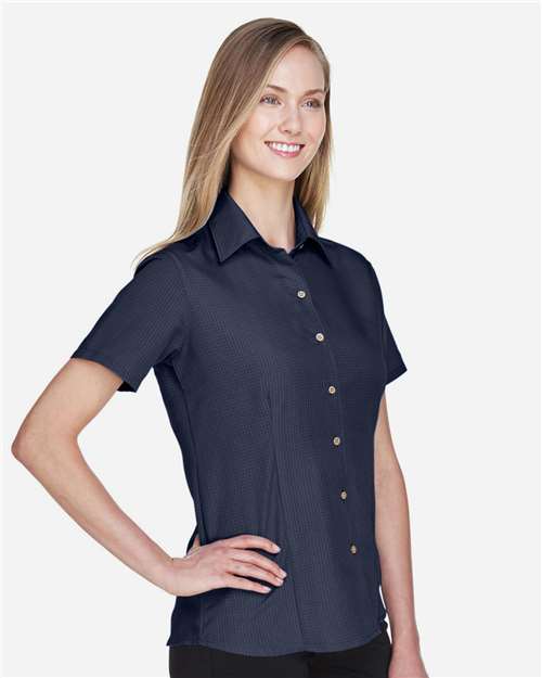Harriton M560W Navy — on model side