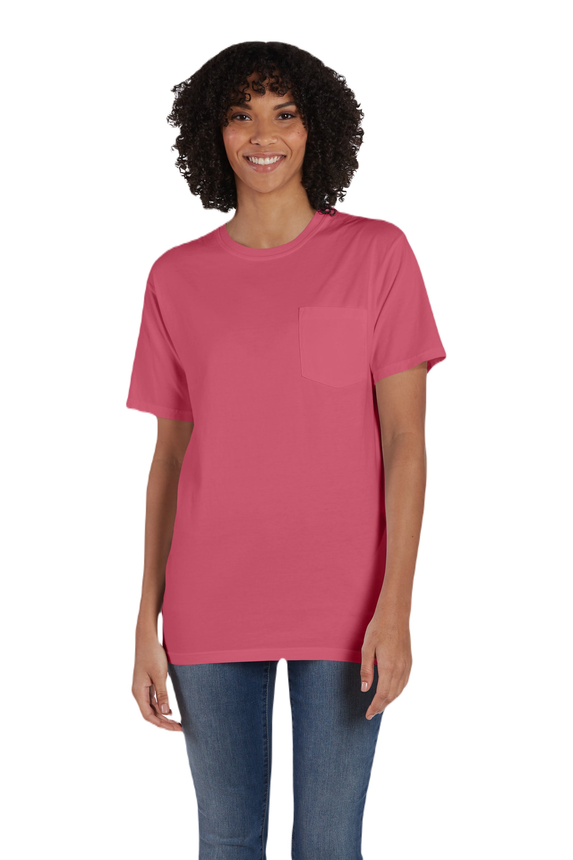 Unisex 100% Ringspun Cotton Garment-Dyed T-Shirt with Pocket - Coral Craze