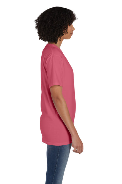 Unisex 100% Ringspun Cotton Garment-Dyed T-Shirt with Pocket - Coral Craze