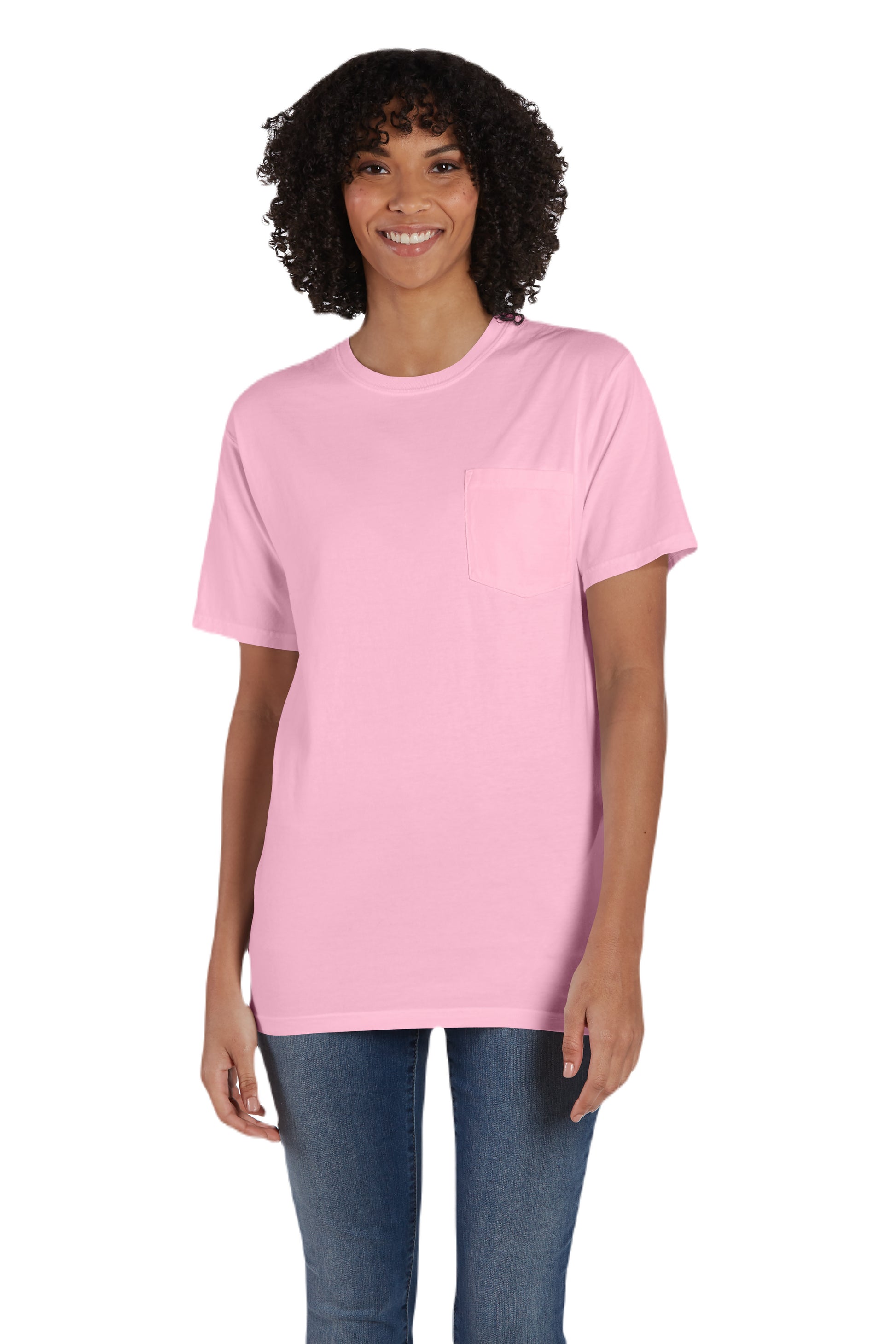 Unisex 100% Ringspun Cotton Garment-Dyed T-Shirt with Pocket - Cotton Candy