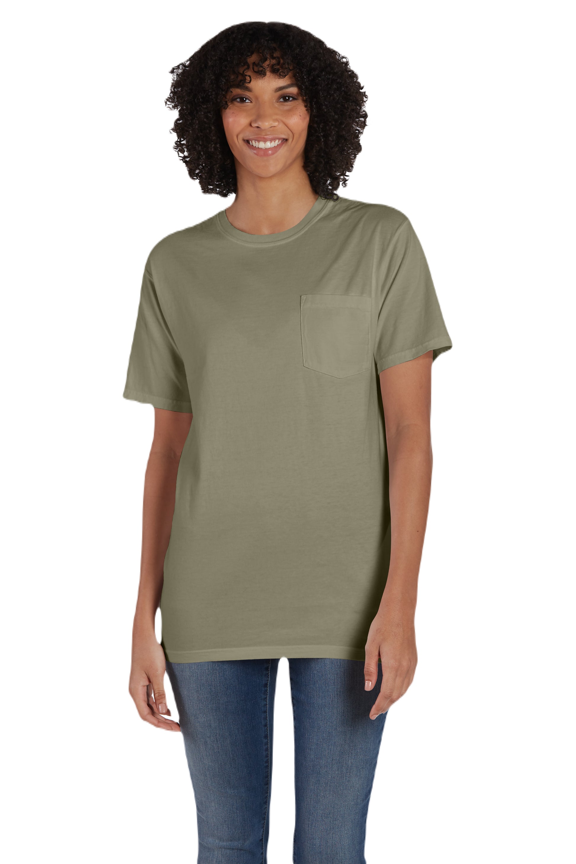 Unisex 100% Ringspun Cotton Garment-Dyed T-Shirt with Pocket - Faded Fatigue