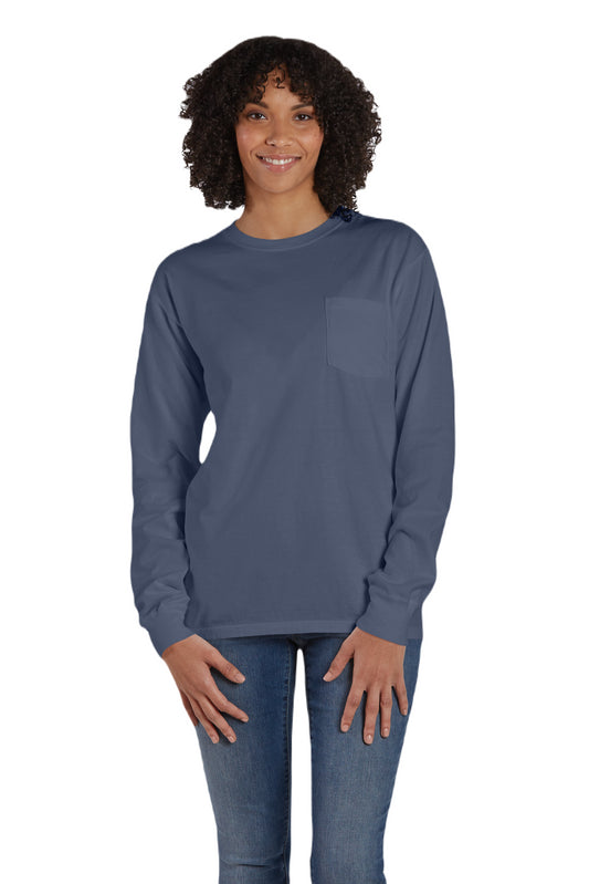 Unisex 100% Ringspun Cotton Garment-Dyed Long-Sleeve T-Shirt with Pocket - Anchor Slate