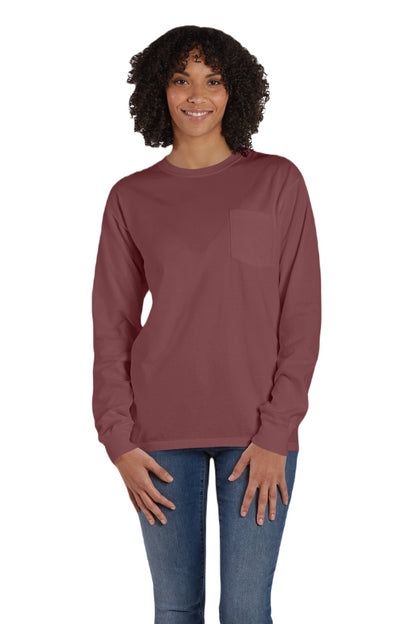 Unisex 100% Ringspun Cotton Garment-Dyed Long-Sleeve T-Shirt with Pocket - Cayenne